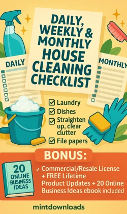 Daily, Weekly & Monthly House Cleaning Checklist