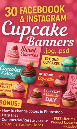 30 Facebook & Instagram CupCake Banners — JPG, PSD