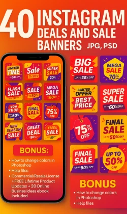 40 Instagram Deals and Sale Banners — JPG, PSD